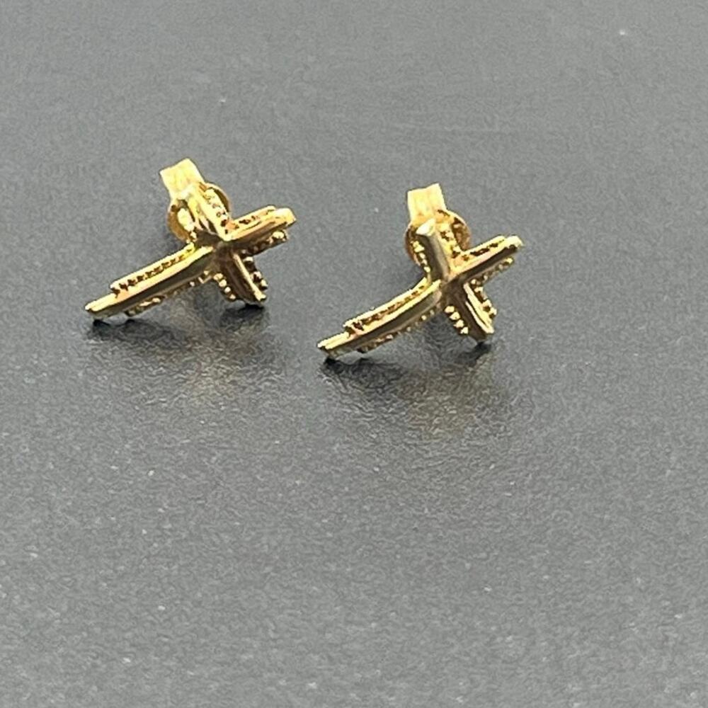 RL 10K Maker Dainty Cross Yellow Gold Cross Stud Earrings Push Back‎ .22 Grams